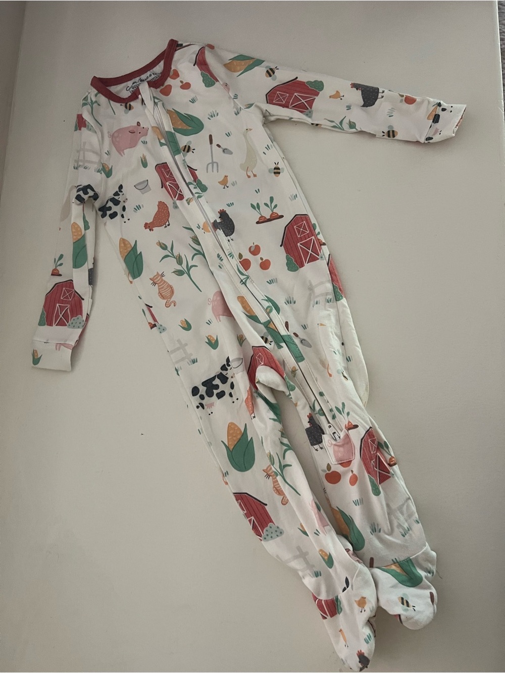 Copper Pearl Farm Animal Print White One-Piece Footed Pajamas